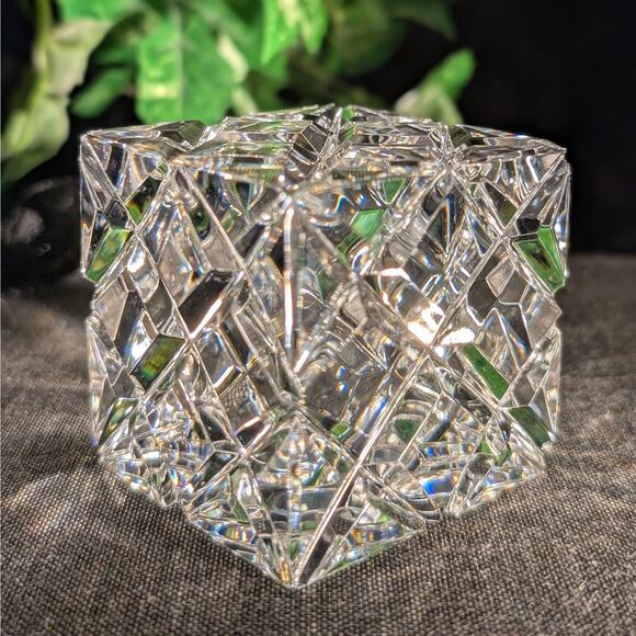 Large 4" Cube Vintage French Heavy Deep Cut Solid 24% Lead Crystal Paperweight - Picture 4 of 7